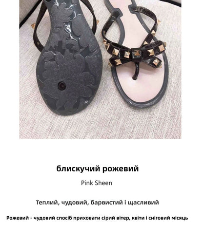 Studded Flat Bot Thong Slippers Holiday Beach Sandals Women's Jelly Slip-On oes Comfortable Casual PVC Footwear