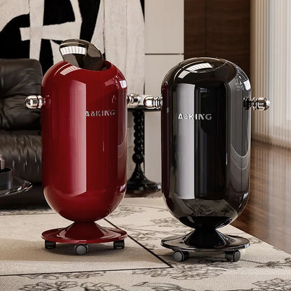 Retro capsule trash can with chrome handles and wheels