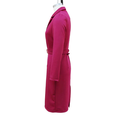 Elegant Deep V-Neck Suit Dress - Long Sleeve High Waist Office Dress with Sashes
