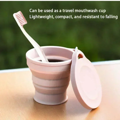 Folding Cup Sets Mini Retractable Cup Silicone Portable Teacup Outdoor Travel Coffee Telescopic Drinking Mug with Lid