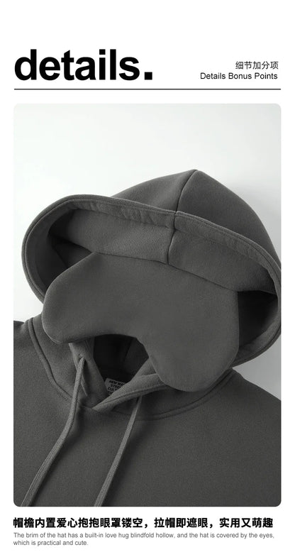 Unisex Fleece Hoodie with sleepy eye mask for travel