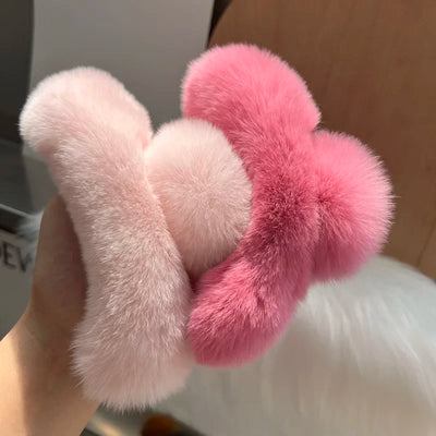 Rabbit Fur Plush Small Crab Clip Square Hair Claw Women Elegant Shark Clip Hairpin Barrettes Ponytail Holder Hair Accessories