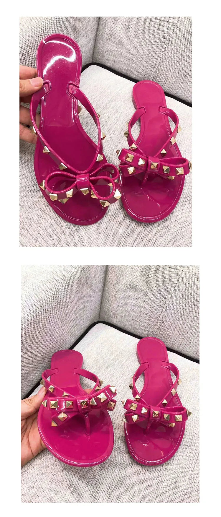 Studded Flat Bot Thong Slippers Holiday Beach Sandals Women's Jelly Slip-On oes Comfortable Casual PVC Footwear