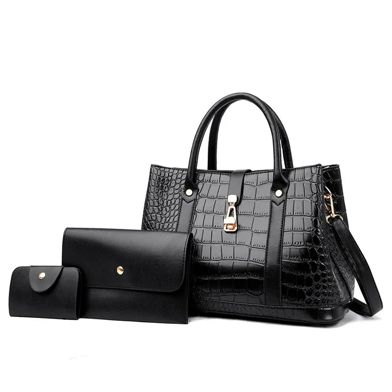 Crocodile-pattern handbag set with shoulder bags