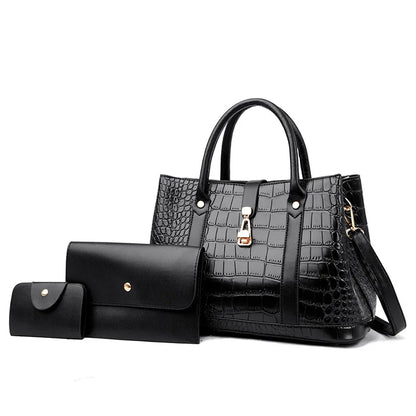 Crocodile-pattern handbag set with shoulder bags