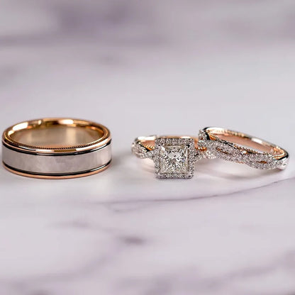 Rose Gold Zircon Ring Set for Engagement and Wedding Celebrations
