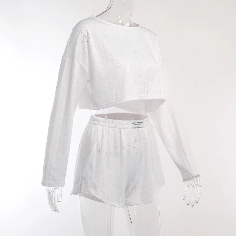Soft Two-Piece Pajama Set with Long Sleeve Top and Shorts for Women
