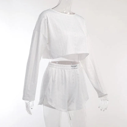 Soft Two-Piece Pajama Set with Long Sleeve Top and Shorts for Women
