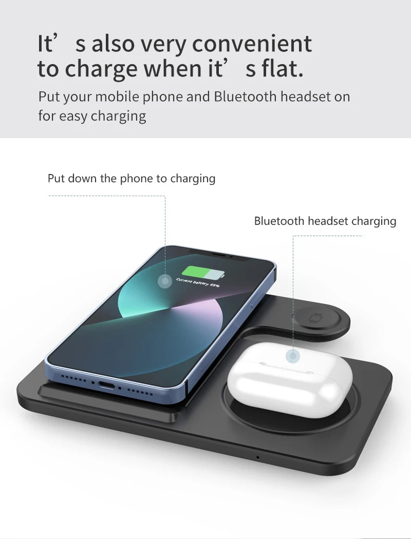 Foldable Wireless Dock for Smartphones and Earbuds 3-in-1