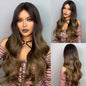 Brown Blonde Ombre Natural Hair Wigs for Women Long Wavy With Dark Roots Synthetic Wig for Women Heat Resistant Coaplay Wigs