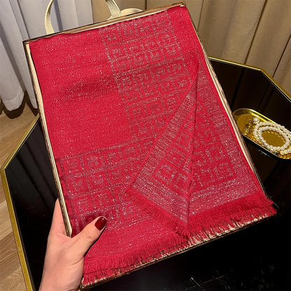 Women's Elegant Silky Scarf Shawl with Tatting Weave Detail
