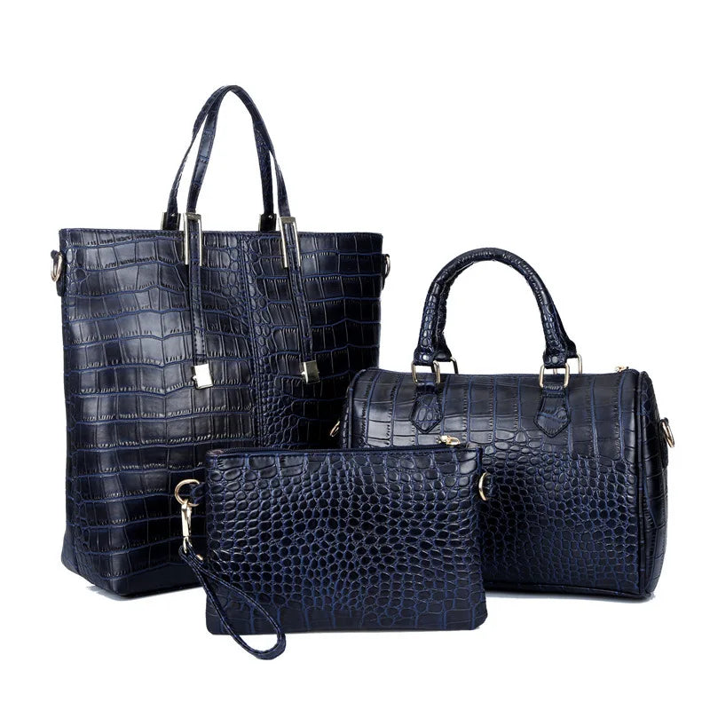 Women's three-piece crocodile-embossed handbag set