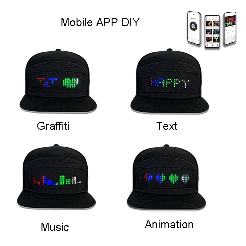 LED message display baseball cap with customizable text