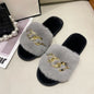 Plush Slippers for Women with Chain Detail and Cushioned Sole