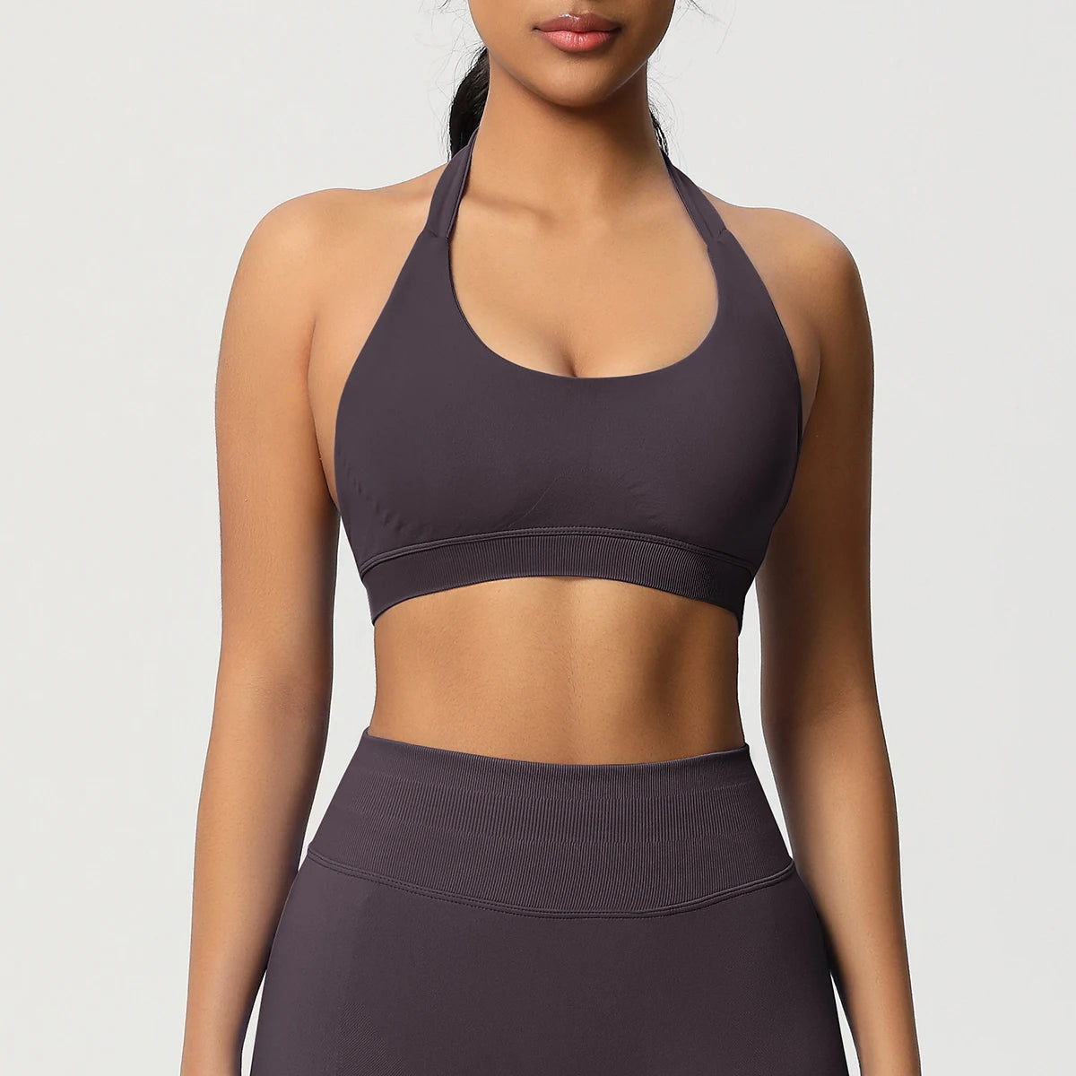 Women’s Seamless Halter Backless Push-Up Sports Bra Cotton-Poly For Gym Running