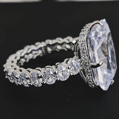 Geometric Engagement Ring With Zircon Centerpiece In Sterling Silver