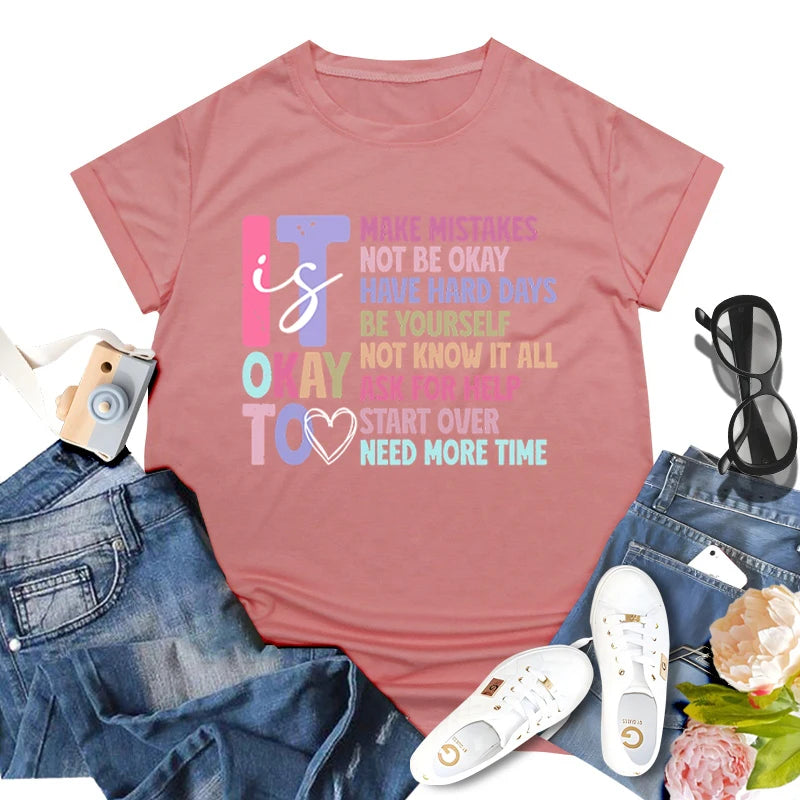 Retro It's Okay To Make Mistakes T-shirt Mental Health Motivational Shirt Special Education Teacher Vintage Short Sleeve T-shirt