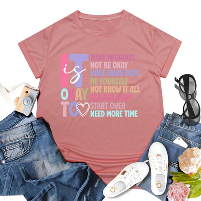 Retro It's Okay To Make Mistakes T-shirt Mental Health Motivational Shirt Special Education Teacher Vintage Short Sleeve T-shirt