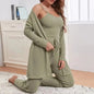 3Piece Women Sets Sling Tops Pants Robe Pajamas Lounge Home Wear Pyjama Pour Femme Slim Fit Loungewear