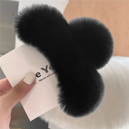 Rabbit Fur Plush Small Crab Clip Square Hair Claw Women Elegant Shark Clip Hairpin Barrettes Ponytail Holder Hair Accessories