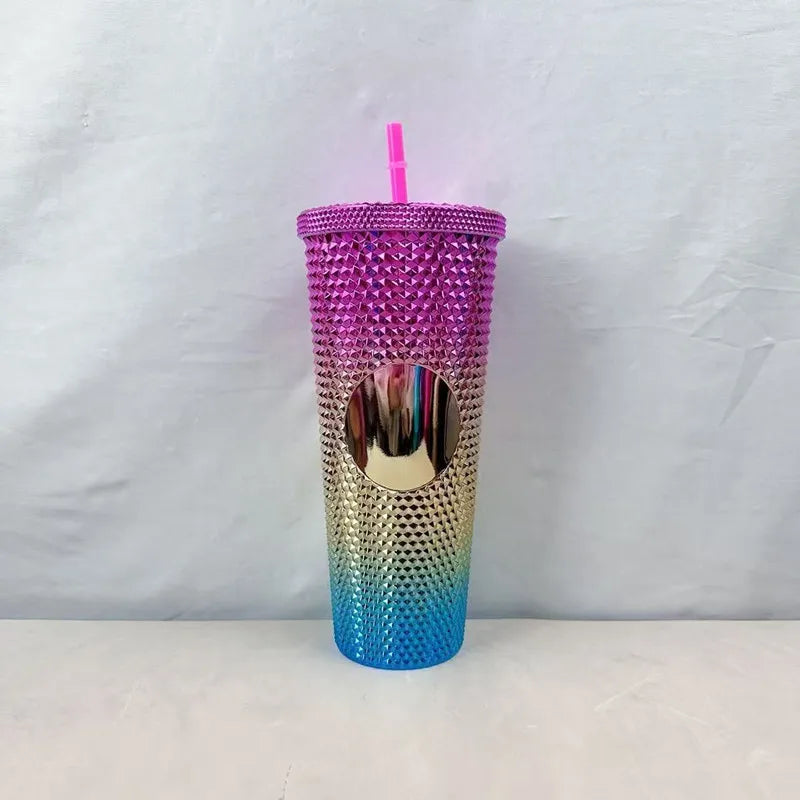 2026 Luxury Diamond Cold Cup Tumbler with Straw | Double Wall Iced Coffee Cup | Starbucks-Style Reusable Cup