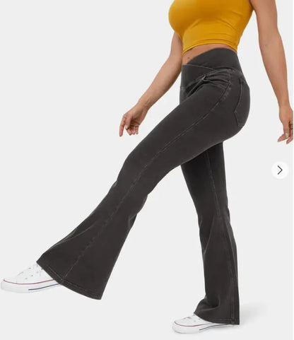 Stretch Pants High Waisted Crossover Flare with Bootcut Silhouette