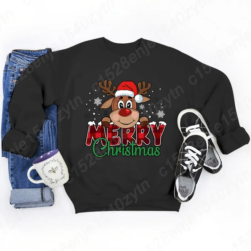Women’s Christmas Reindeer Sweatshirt Loose Fit Polyester Cotton