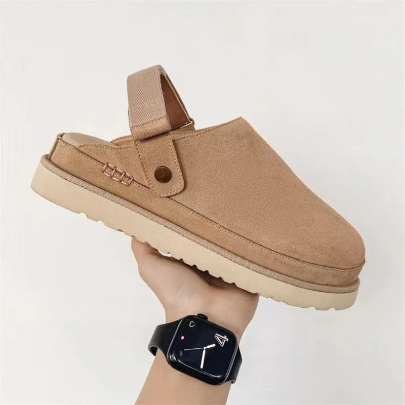 Designer Suede Platform Clog Slides - Unisex Warm Thick Sole Slip-On Shoes