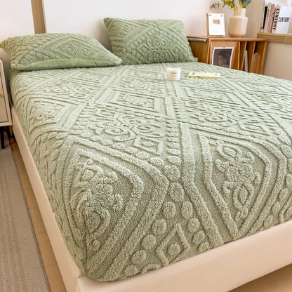Floral Fitted Sheet with 3D Embroidery and Non Slip Deep Pockets