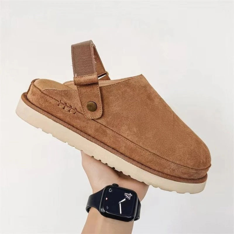 Designer Suede Platform Clog Slides - Unisex Warm Thick Sole Slip-On Shoes
