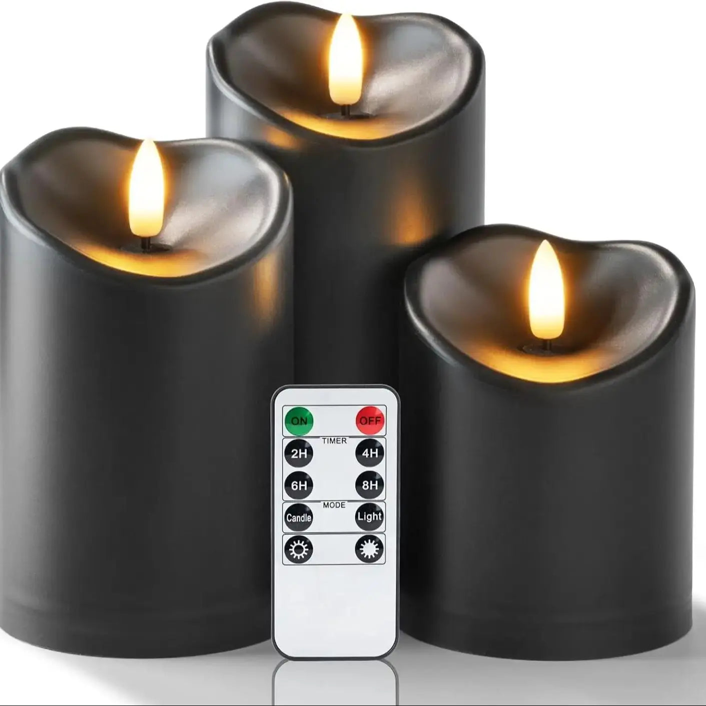 Black Flameless LED Paraffin 3D Wick Pillar Candle Remote Timer