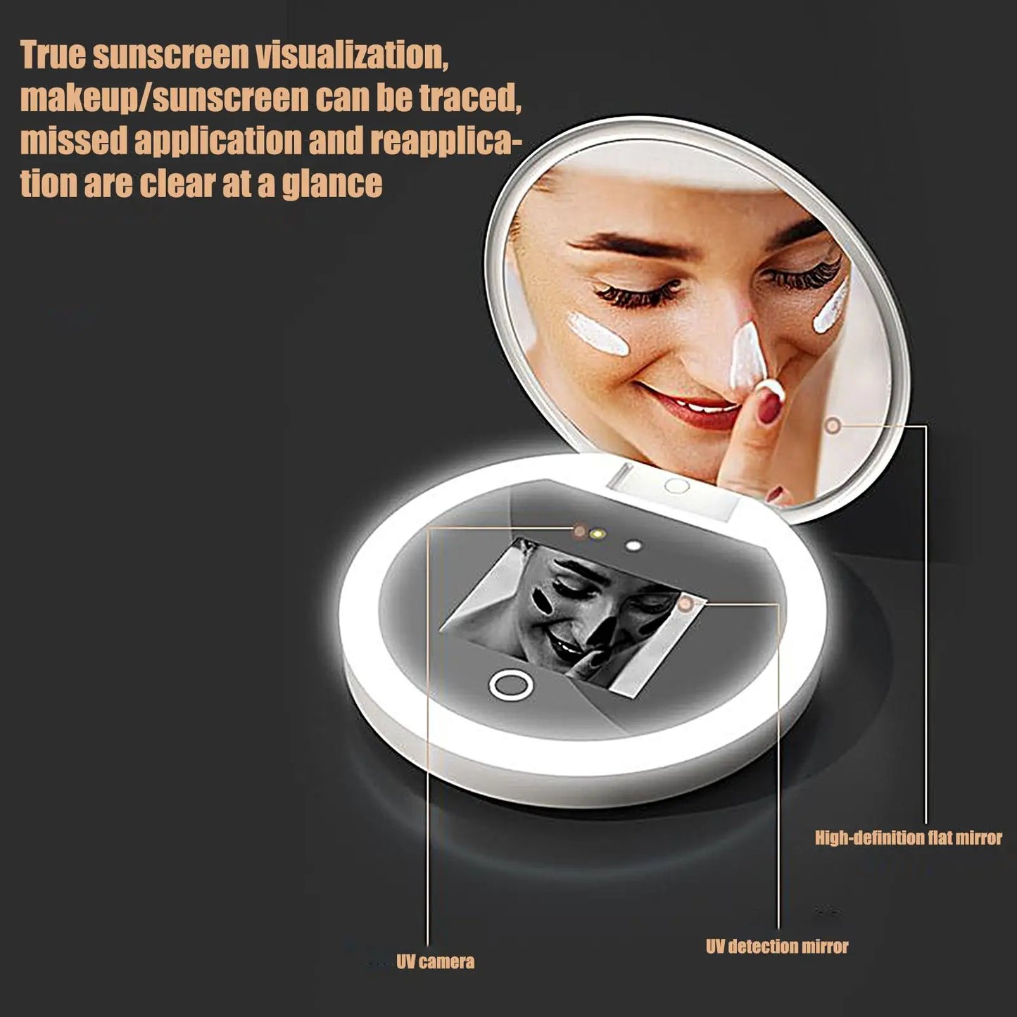 NEW UV Smart Sunscreen Makeup Mirror Sunscreen detection mirror UV mirror sunscreen Testing Portable LED light makeup mirror