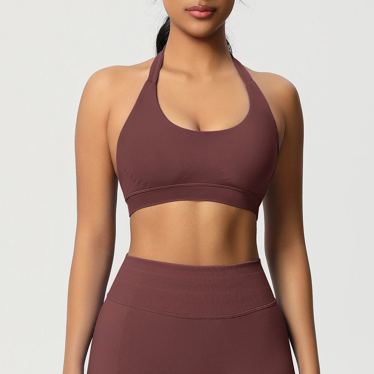 Women’s Seamless Halter Backless Push-Up Sports Bra Cotton-Poly For Gym Running