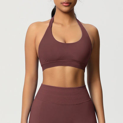 Women’s Seamless Halter Backless Push-Up Sports Bra Cotton-Poly For Gym Running