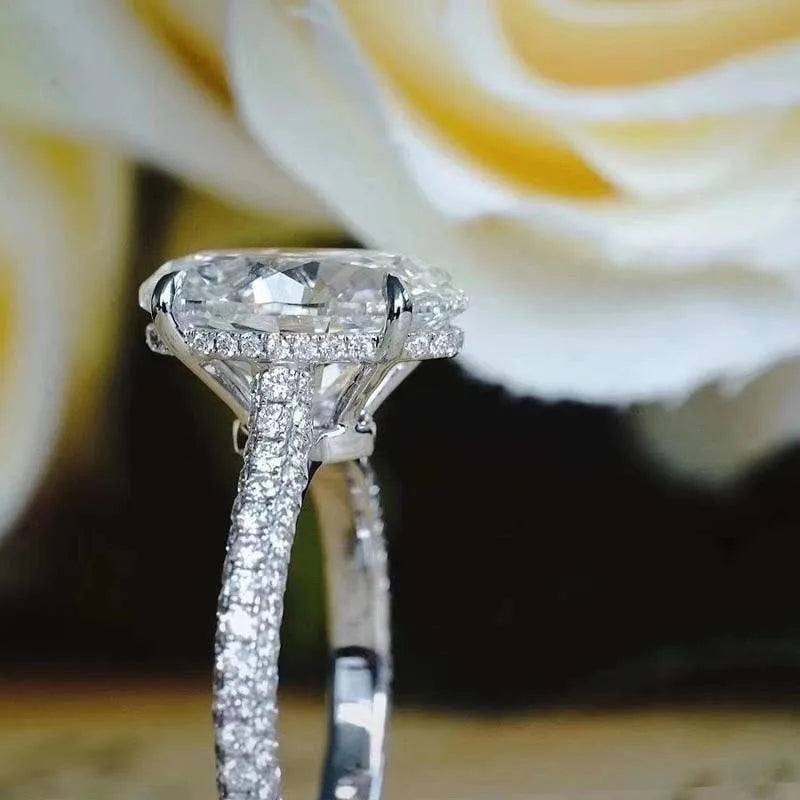 Oval Ring Sterling Silver Lab Diamond Center With Zircon Accents