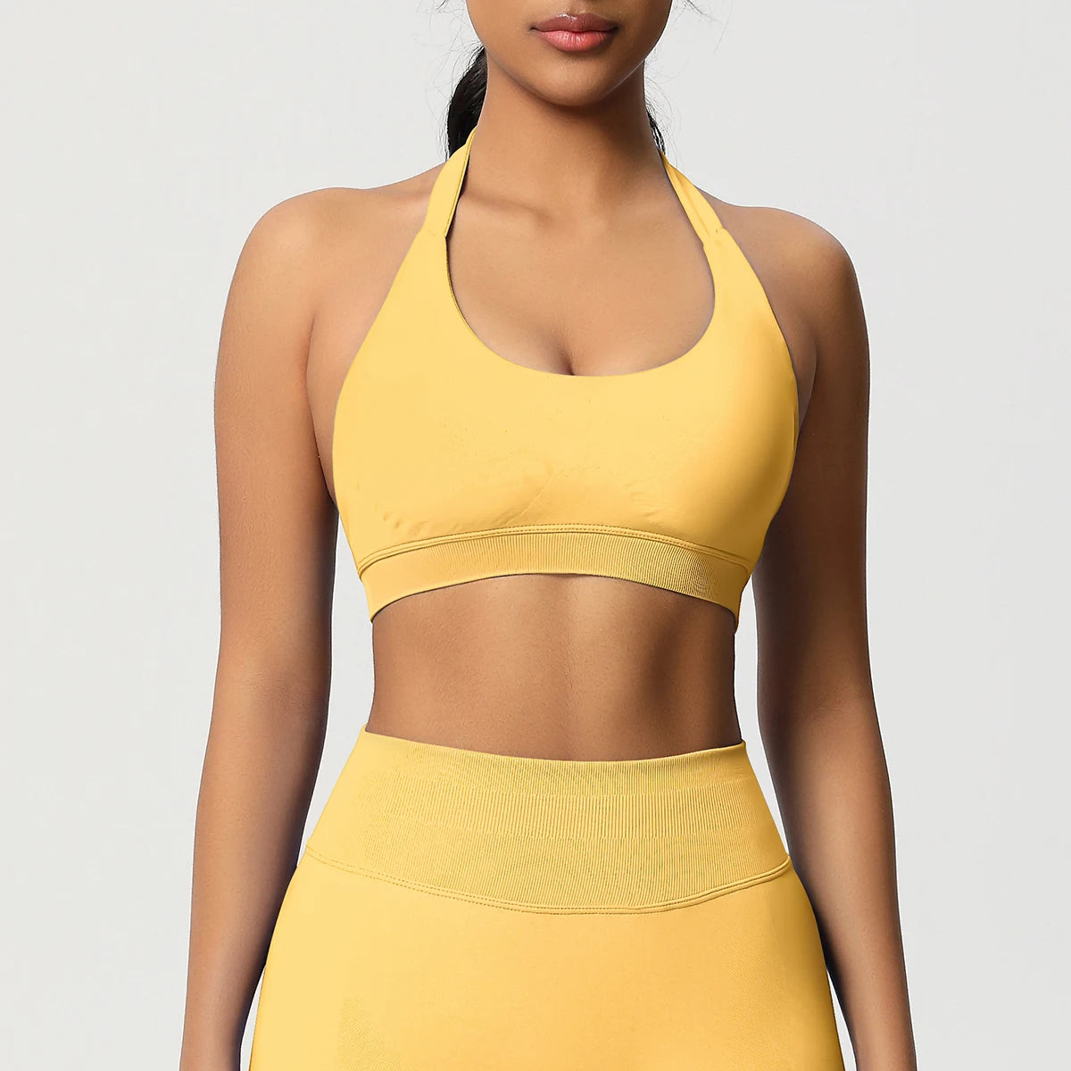 Women’s Seamless Halter Backless Push-Up Sports Bra Cotton-Poly For Gym Running