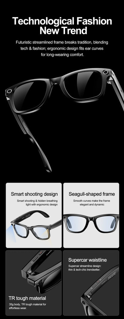 Smart Glasses  Recording Videos AI Photo Recognition Answer Translation 260mAh Large Battery IP65 Waterproof Bluetooth Glasses
