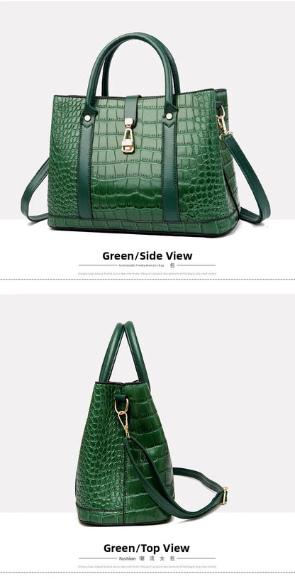 Crocodile-pattern handbag set with shoulder bags