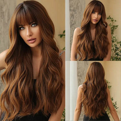 Brown Blonde Ombre Natural Hair Wigs for Women Long Wavy With Dark Roots Synthetic Wig for Women Heat Resistant Coaplay Wigs