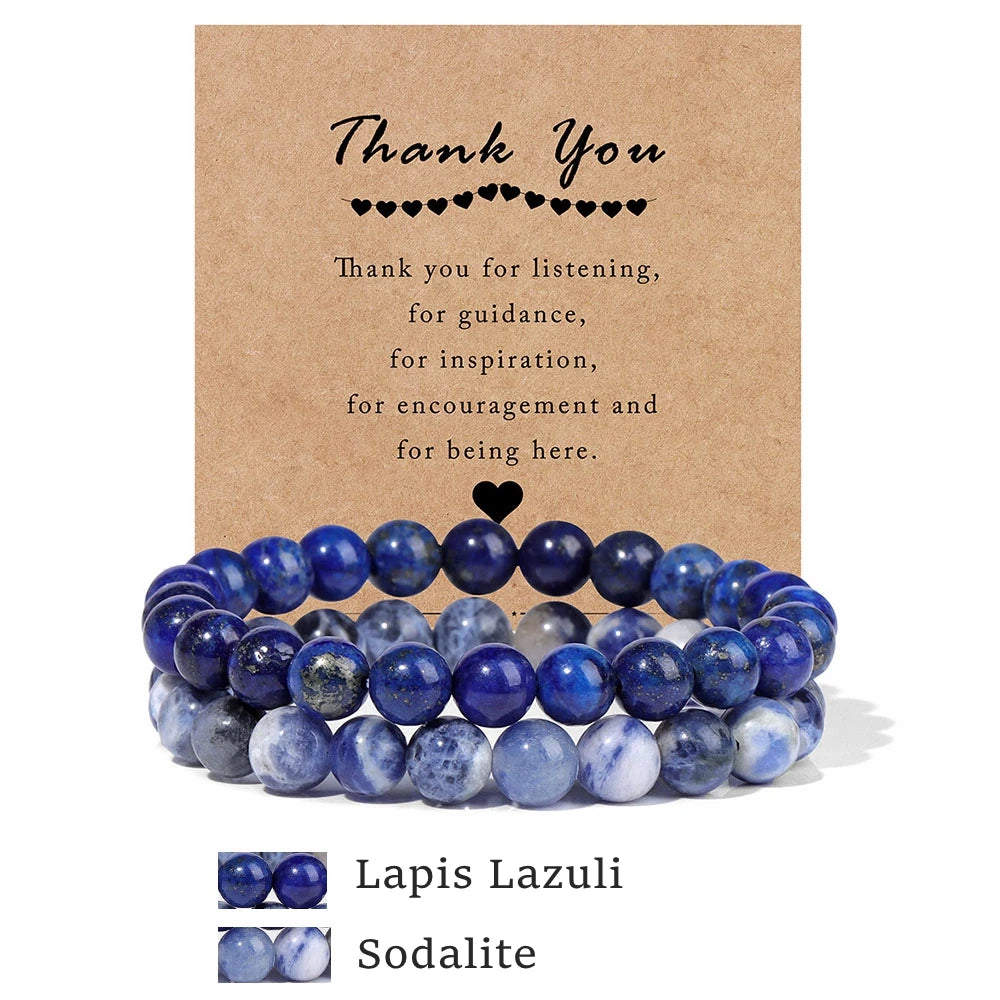 Beachwear Style Bracelet Set for Couples with Natural Amethyst Cat Eye Beads and Gift Card