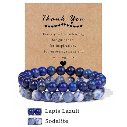Beachwear Style Bracelet Set for Couples with Natural Amethyst Cat Eye Beads and Gift Card