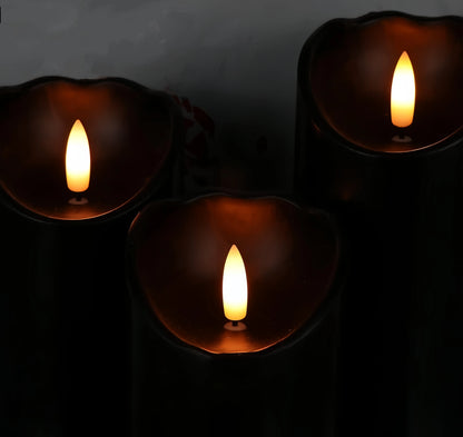 Black Flameless LED Paraffin 3D Wick Pillar Candle Remote Timer