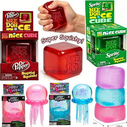NeeDoh Jellyfish and Cube Squish Toy Made of Plastic for Stress Relief
