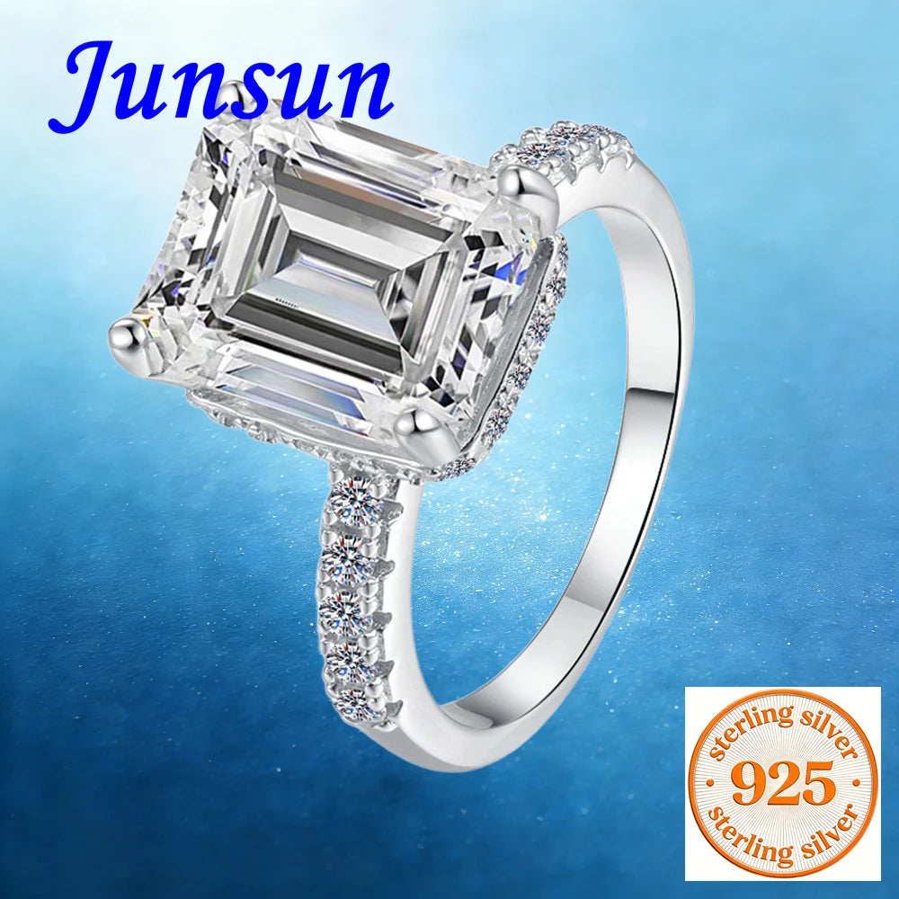 Radiant Ring Moissanite with Emerald Cut in Sterling Silver
