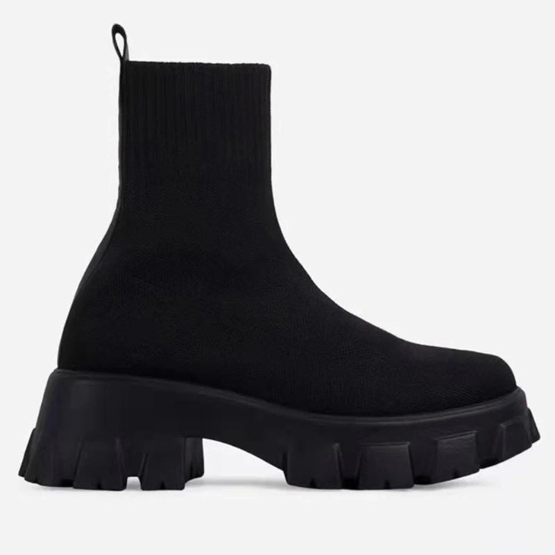 CloudStep Luxe Platform Sock Shoes Boots – Chunky Knit Stretch Boots with Heels | Trendy Women’s Fashion Streetwear Shoes