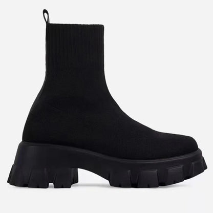 CloudStep Luxe Platform Sock Shoes Boots – Chunky Knit Stretch Boots with Heels | Trendy Women’s Fashion Streetwear Shoes