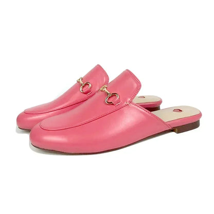 Polished Flat Mule Slippers for Women with Chain Detail