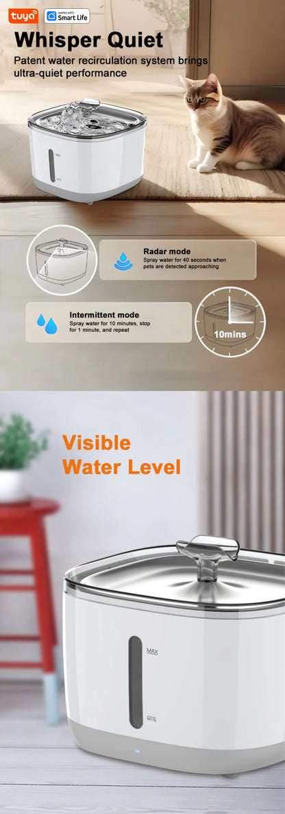 Smart Cat Water Fountain 2.5L - #1 Worldwide Tuya App Pet Water Dispenser with SUS304 Bowl
