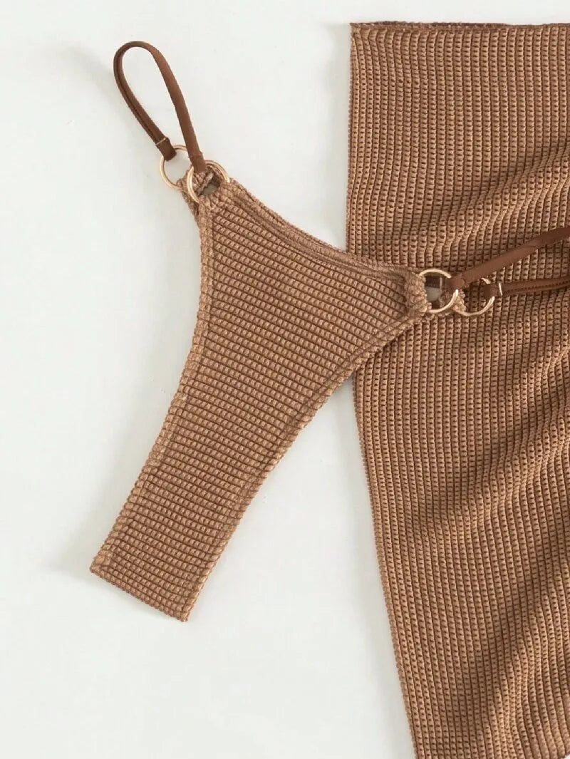 Women's Halter Push-Up Three-Piece Bikini Set with Skirt Cover-Up