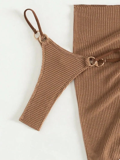 Women's Halter Push-Up Three-Piece Bikini Set with Skirt Cover-Up